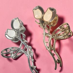 NEW Piper K Tulips Flowers  Double-Sided 2-Pack Metal Hair Claw Clip 5" NWT